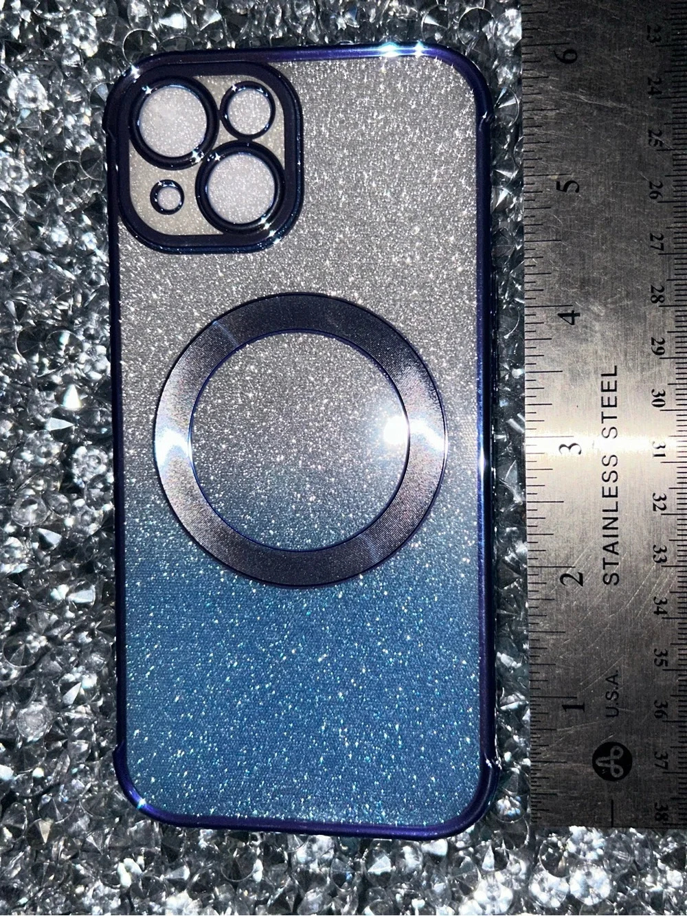 Sparkle Blue Magnetic Camera Ring Phone Case - Unbranded iPhone 15